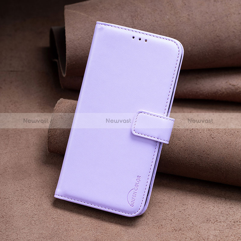 Leather Case Stands Flip Cover Holder B23F for Xiaomi Redmi 12 4G Clove Purple