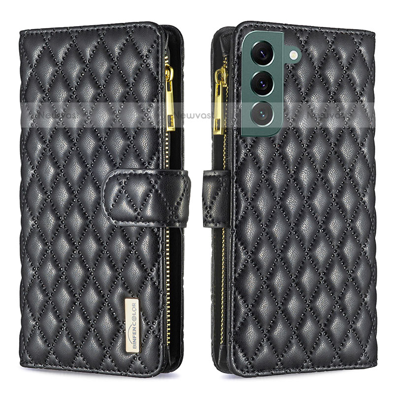 Leather Case Stands Flip Cover Holder BF1 for Samsung Galaxy S22 5G Black