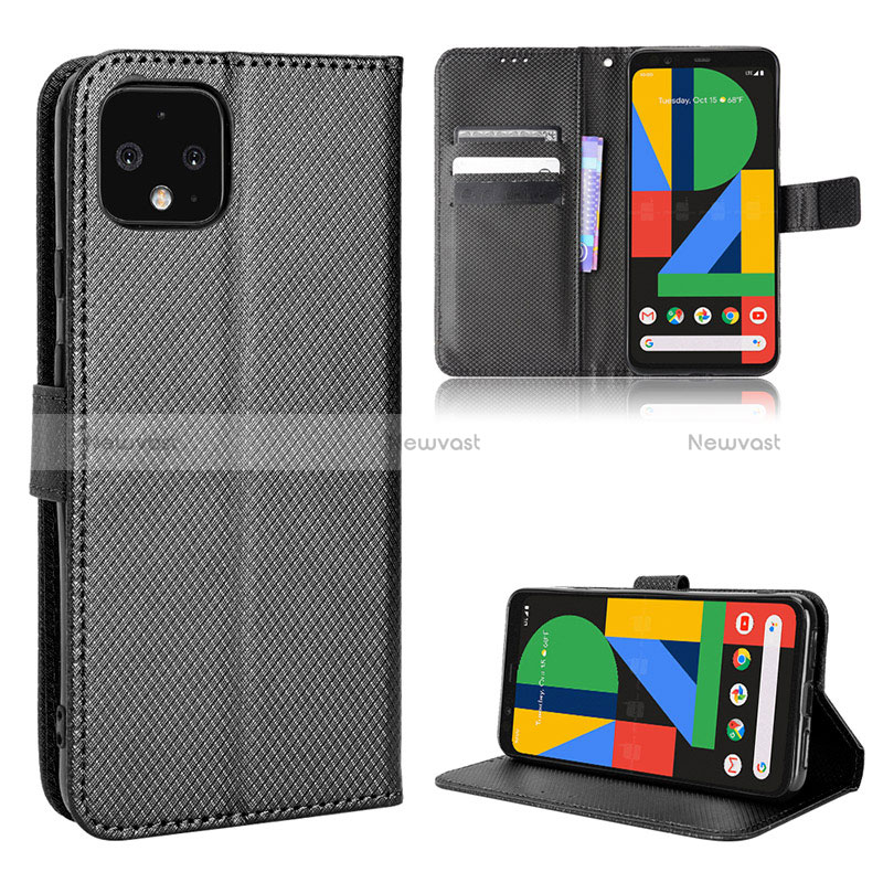 Leather Case Stands Flip Cover Holder BY1 for Google Pixel 4 XL Black