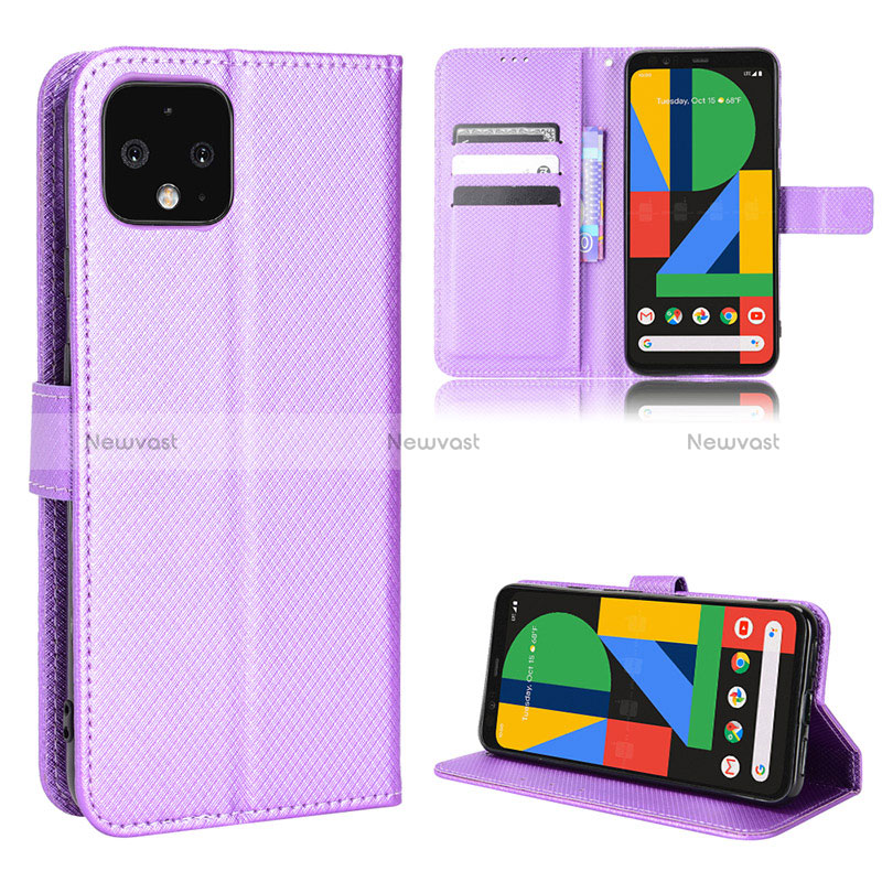 Leather Case Stands Flip Cover Holder BY1 for Google Pixel 4 XL Purple