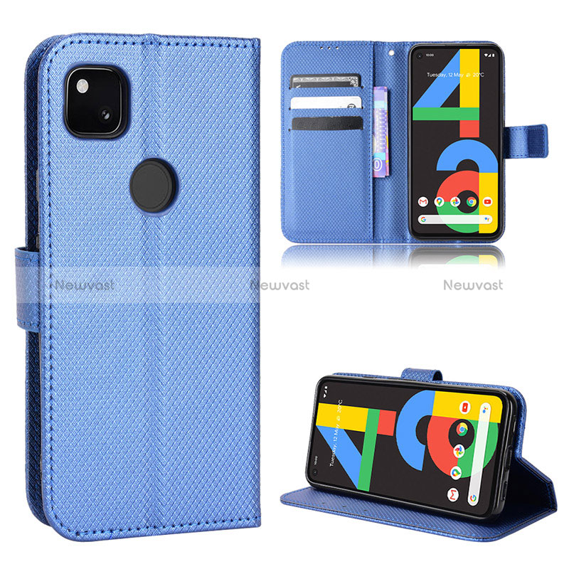 Leather Case Stands Flip Cover Holder BY1 for Google Pixel 4a Blue