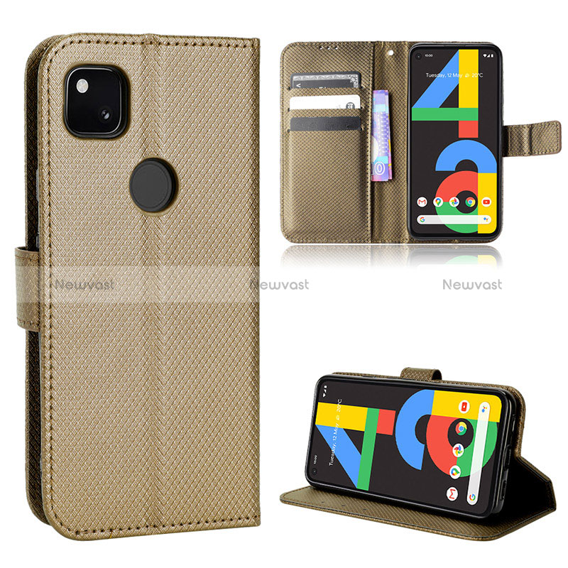Leather Case Stands Flip Cover Holder BY1 for Google Pixel 4a Brown
