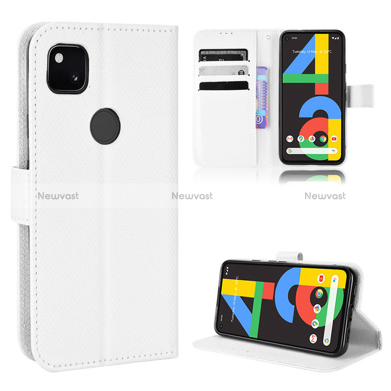 Leather Case Stands Flip Cover Holder BY1 for Google Pixel 4a White