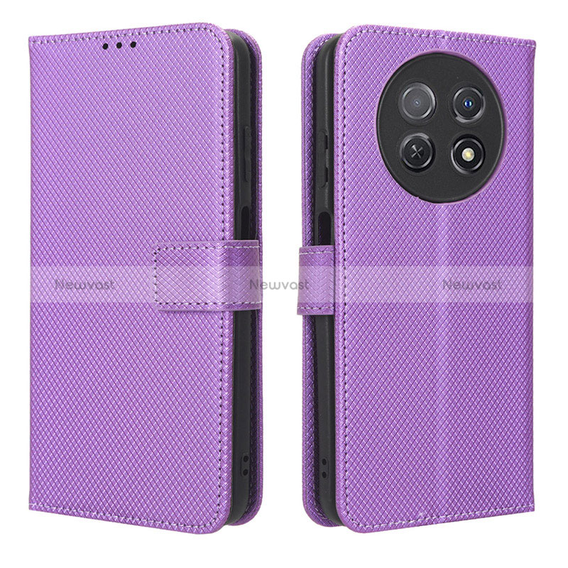 Leather Case Stands Flip Cover Holder BY1 for Huawei Nova Y91 Purple