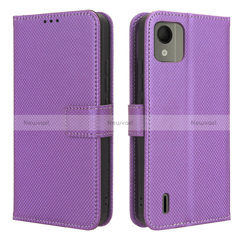 Leather Case Stands Flip Cover Holder BY1 for Nokia C110 Purple