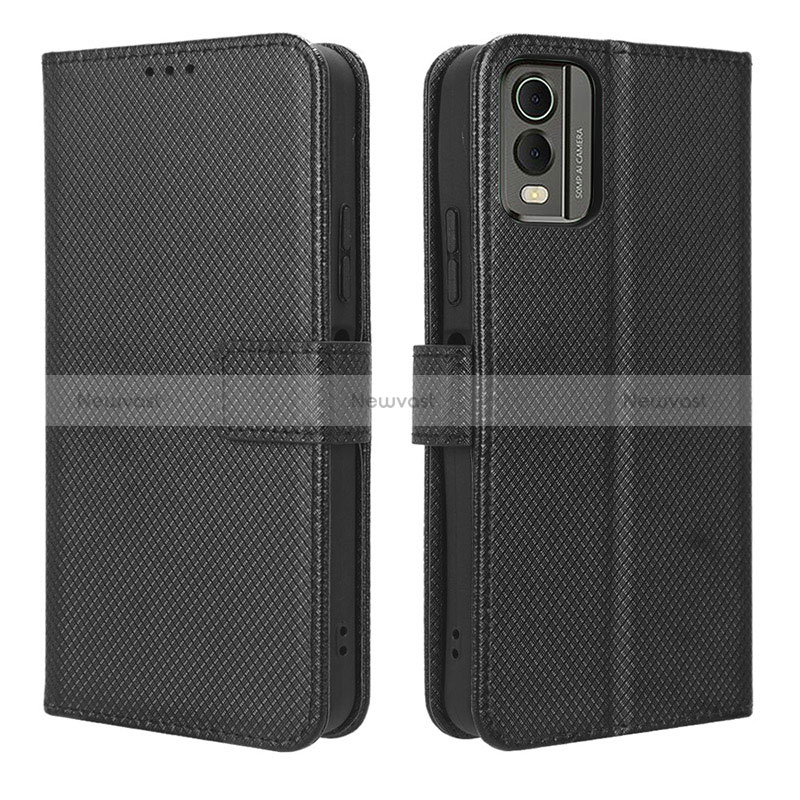 Leather Case Stands Flip Cover Holder BY1 for Nokia C32 Black