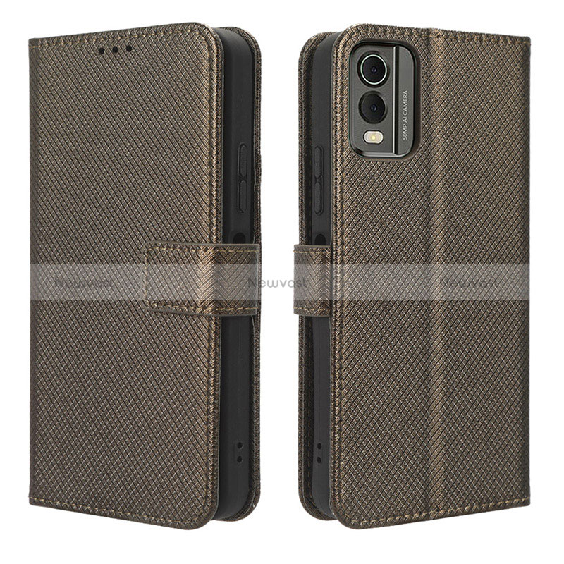 Leather Case Stands Flip Cover Holder BY1 for Nokia C32 Brown