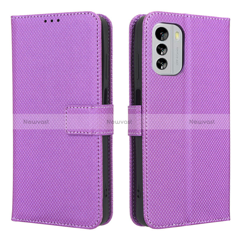 Leather Case Stands Flip Cover Holder BY1 for Nokia G60 5G Purple