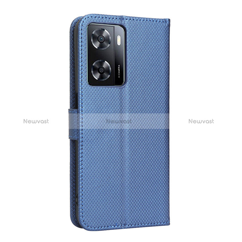 Leather Case Stands Flip Cover Holder BY1 for Oppo A57s Blue
