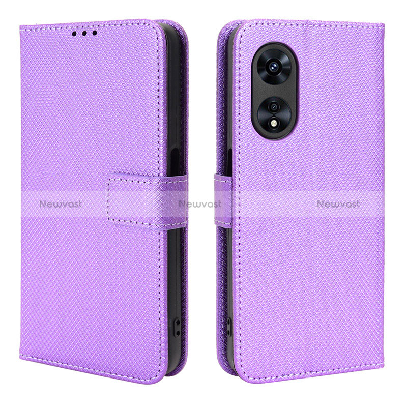Leather Case Stands Flip Cover Holder BY1 for Oppo A58x 5G Purple