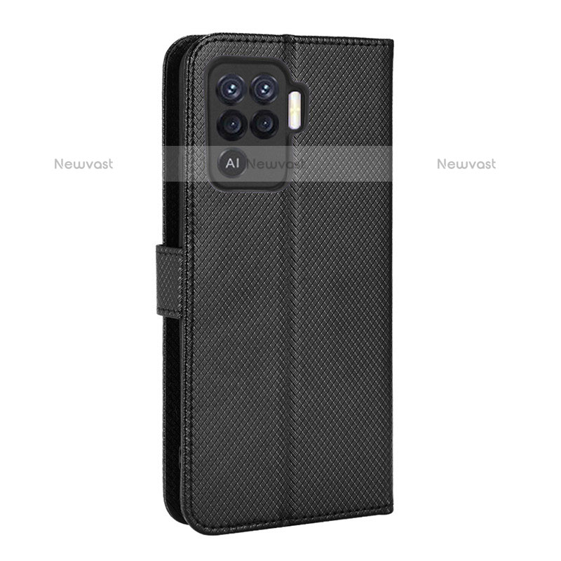 Leather Case Stands Flip Cover Holder BY1 for Oppo F19 Pro Black