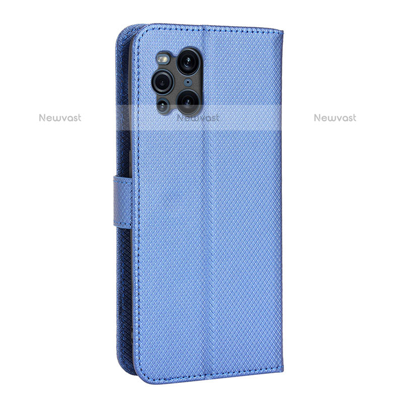 Leather Case Stands Flip Cover Holder BY1 for Oppo Find X3 Pro 5G Blue