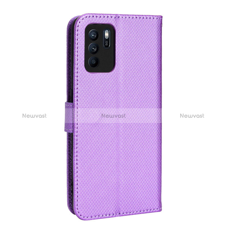 Leather Case Stands Flip Cover Holder BY1 for Oppo Reno6 Z 5G Purple