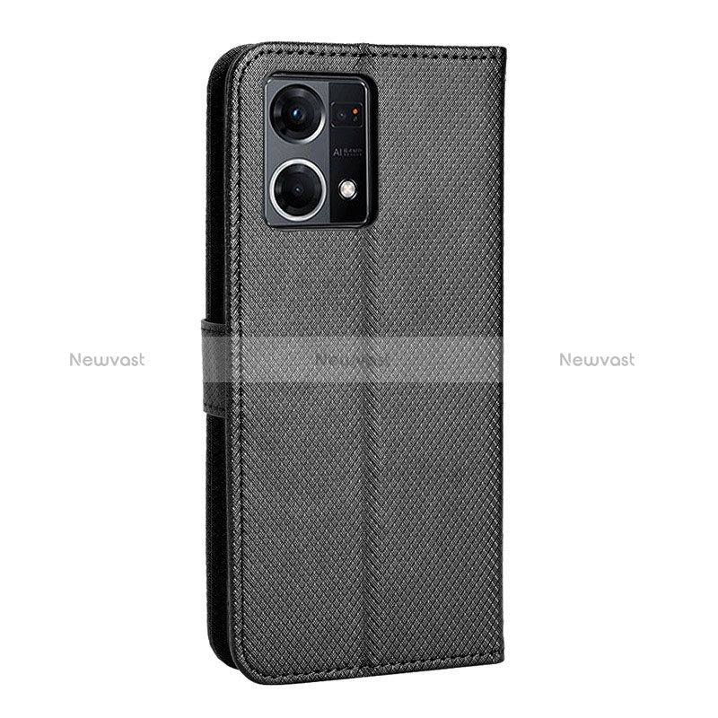 Leather Case Stands Flip Cover Holder BY1 for Oppo Reno7 4G Black