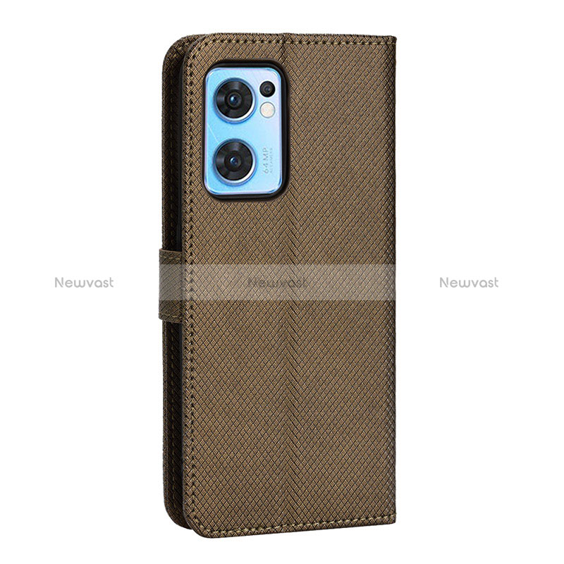 Leather Case Stands Flip Cover Holder BY1 for Oppo Reno7 5G Brown