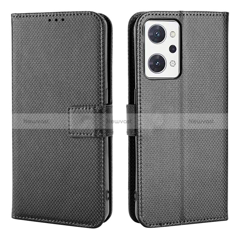 Leather Case Stands Flip Cover Holder BY1 for Oppo Reno7 A Black