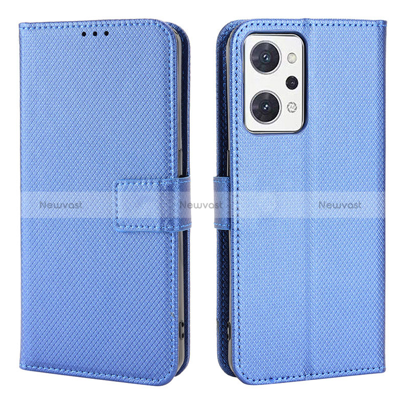 Leather Case Stands Flip Cover Holder BY1 for Oppo Reno7 A Blue