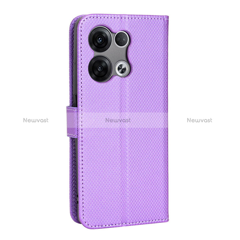 Leather Case Stands Flip Cover Holder BY1 for Oppo Reno8 Pro 5G Purple