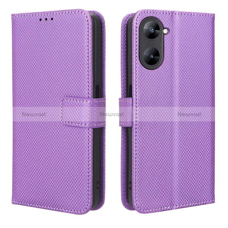 Leather Case Stands Flip Cover Holder BY1 for Realme 10S 5G Purple