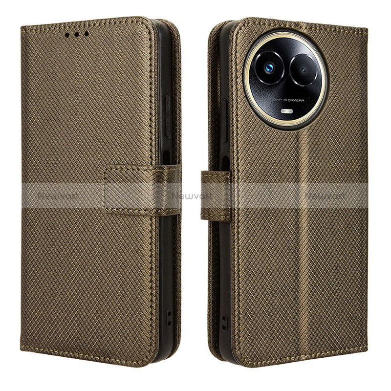 Leather Case Stands Flip Cover Holder BY1 for Realme 11 5G Brown