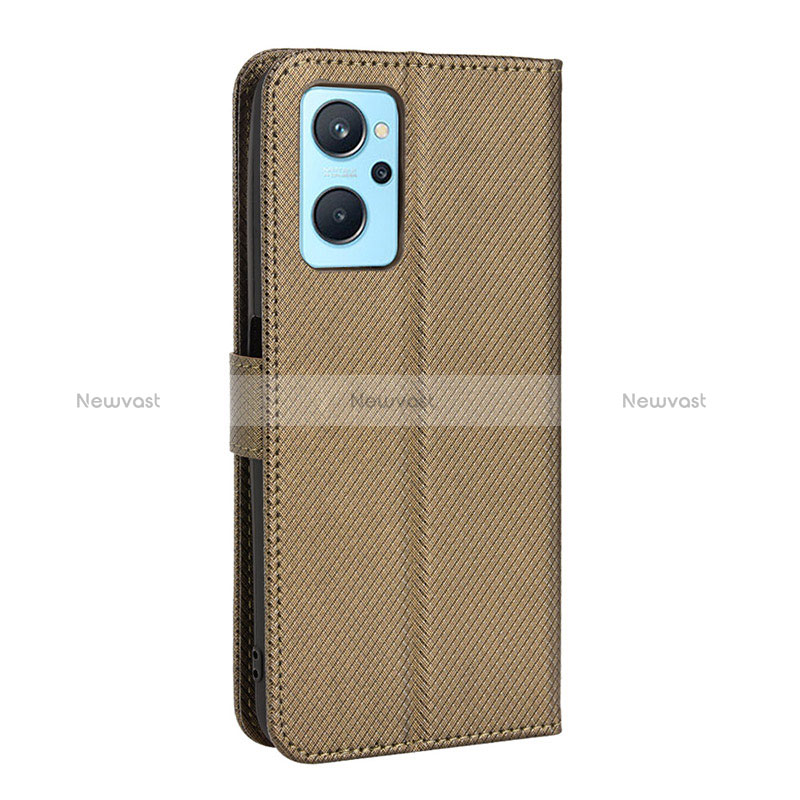 Leather Case Stands Flip Cover Holder BY1 for Realme 9i 4G Brown