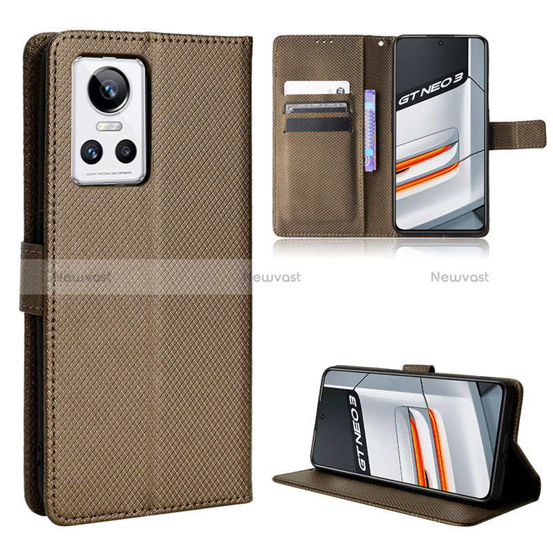Leather Case Stands Flip Cover Holder BY1 for Realme GT Neo3 5G Brown