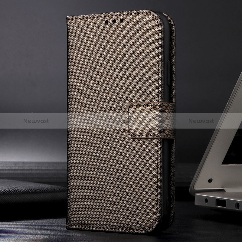 Leather Case Stands Flip Cover Holder BY1 for Samsung Galaxy M01 Core Brown