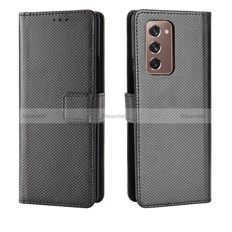 Leather Case Stands Flip Cover Holder BY1 for Samsung Galaxy Z Fold2 5G Black