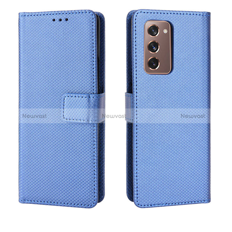 Leather Case Stands Flip Cover Holder BY1 for Samsung Galaxy Z Fold2 5G Blue