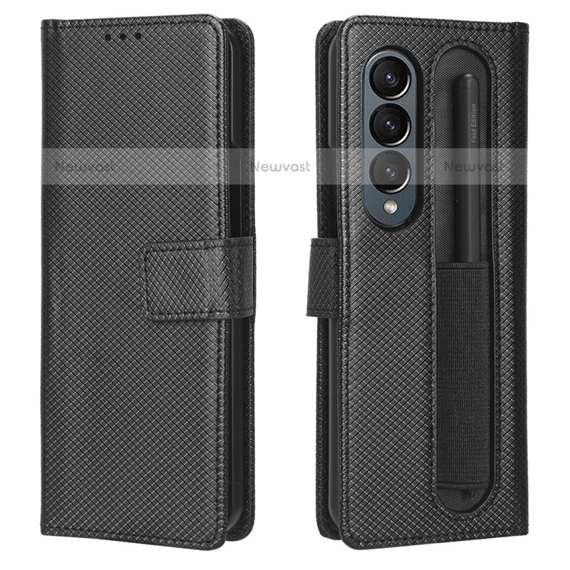 Leather Case Stands Flip Cover Holder BY1 for Samsung Galaxy Z Fold3 5G Black