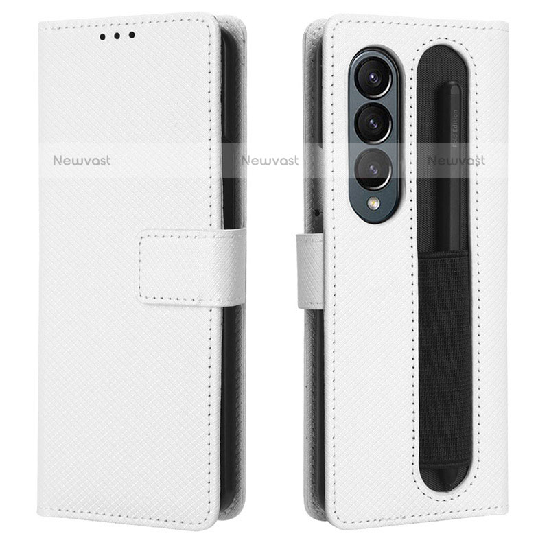 Leather Case Stands Flip Cover Holder BY1 for Samsung Galaxy Z Fold3 5G White