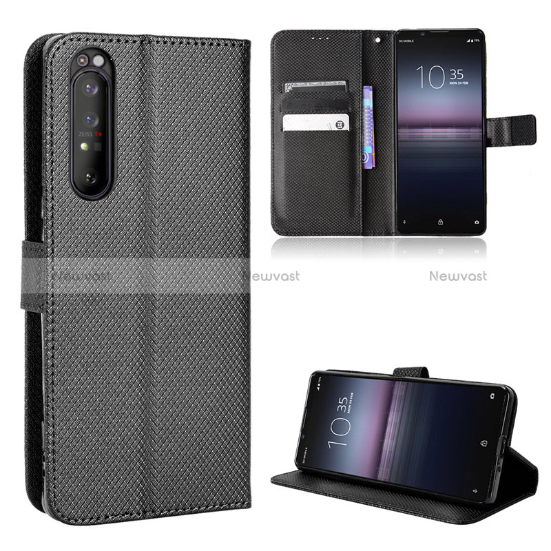 Leather Case Stands Flip Cover Holder BY1 for Sony Xperia 1 II Black