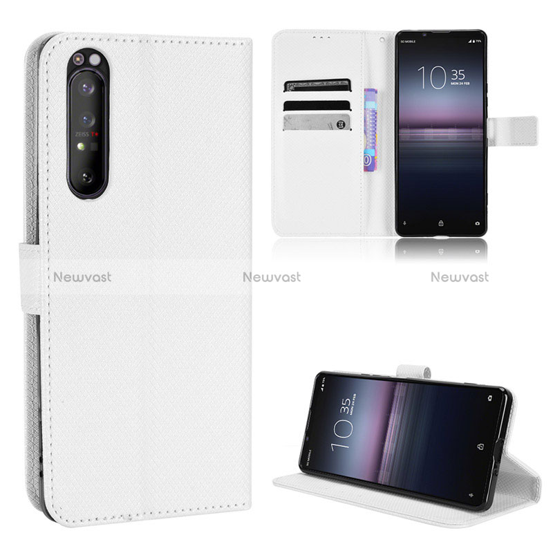 Leather Case Stands Flip Cover Holder BY1 for Sony Xperia 1 II White