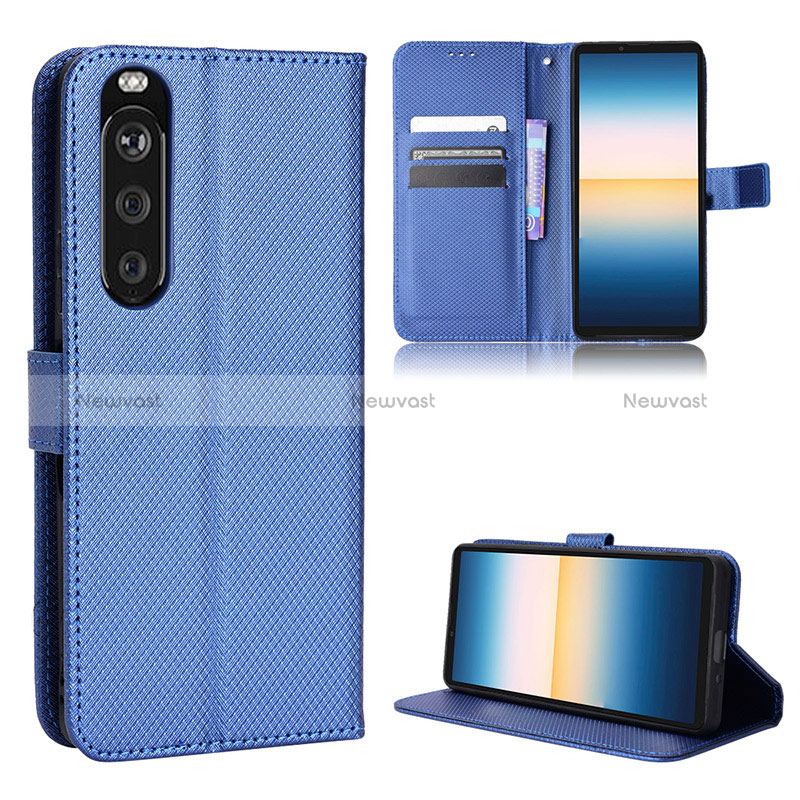 Leather Case Stands Flip Cover Holder BY1 for Sony Xperia 1 III Blue