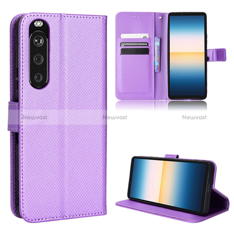 Leather Case Stands Flip Cover Holder BY1 for Sony Xperia 1 III Purple