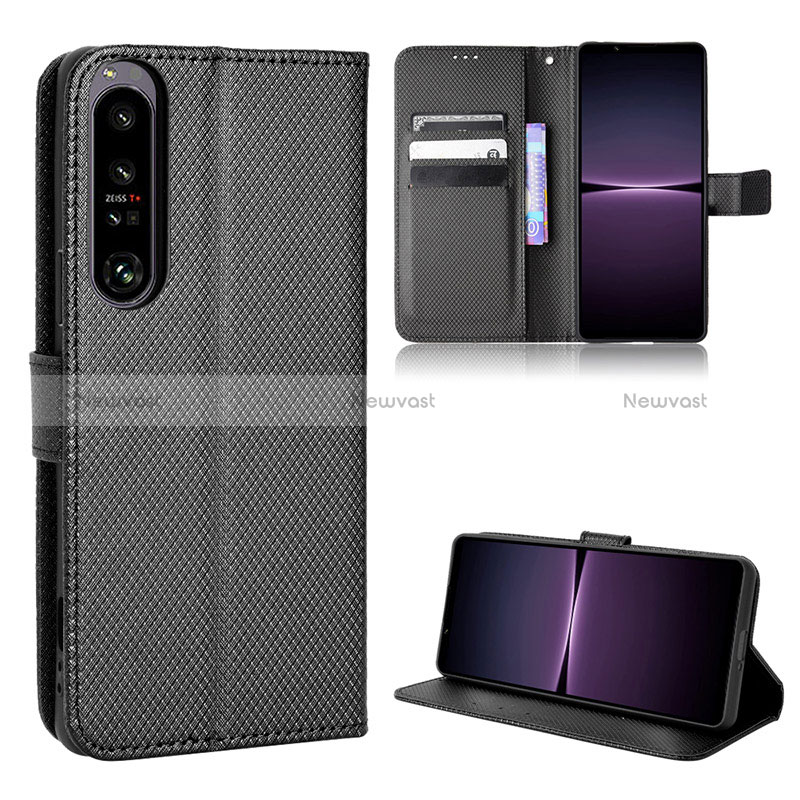 Leather Case Stands Flip Cover Holder BY1 for Sony Xperia 1 IV Black