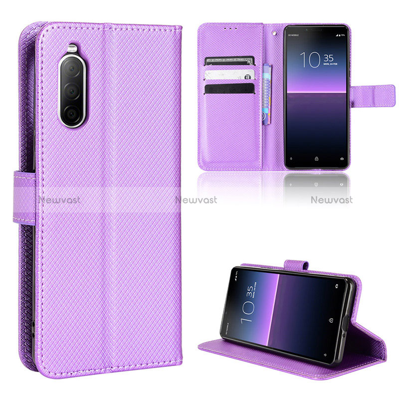 Leather Case Stands Flip Cover Holder BY1 for Sony Xperia 10 II Purple