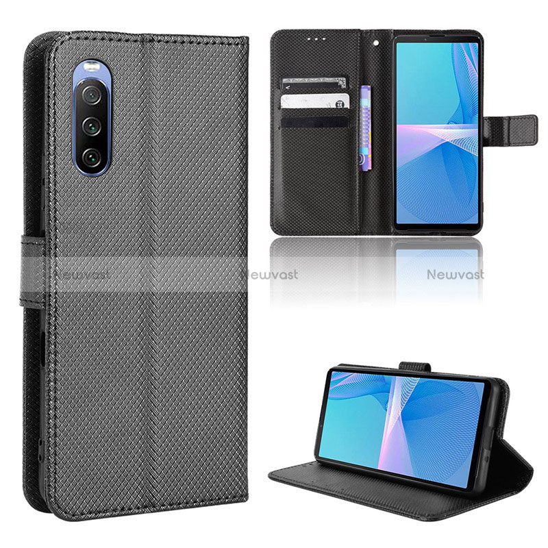 Leather Case Stands Flip Cover Holder BY1 for Sony Xperia 10 III Black