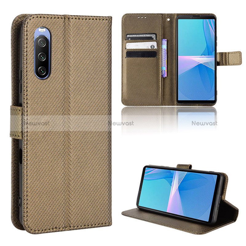 Leather Case Stands Flip Cover Holder BY1 for Sony Xperia 10 III Brown