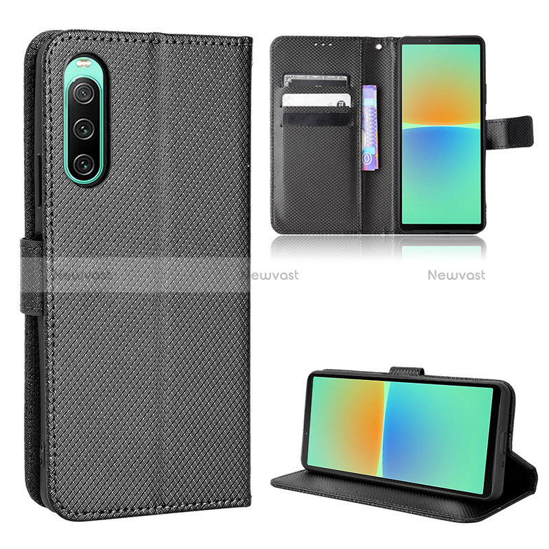 Leather Case Stands Flip Cover Holder BY1 for Sony Xperia 10 IV Black