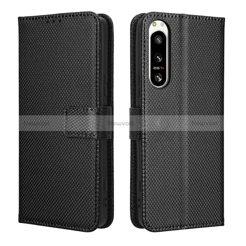 Leather Case Stands Flip Cover Holder BY1 for Sony Xperia 5 IV Black