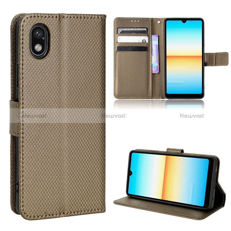 Leather Case Stands Flip Cover Holder BY1 for Sony Xperia Ace III Brown