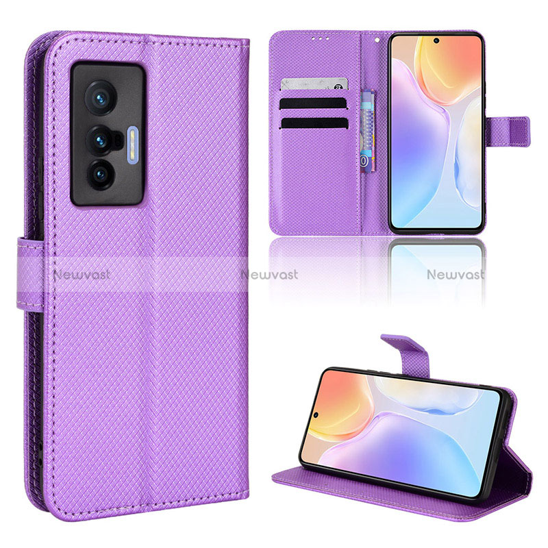 Leather Case Stands Flip Cover Holder BY1 for Vivo X70 5G Purple