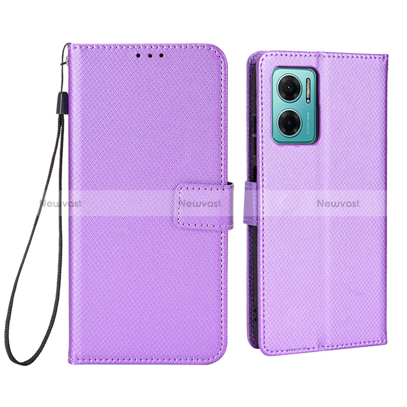Leather Case Stands Flip Cover Holder BY1 for Xiaomi Redmi Note 11E 5G Purple