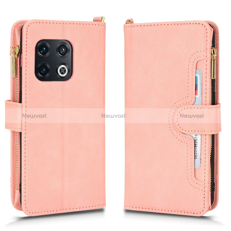 Leather Case Stands Flip Cover Holder BY2 for OnePlus 10 Pro 5G Rose Gold
