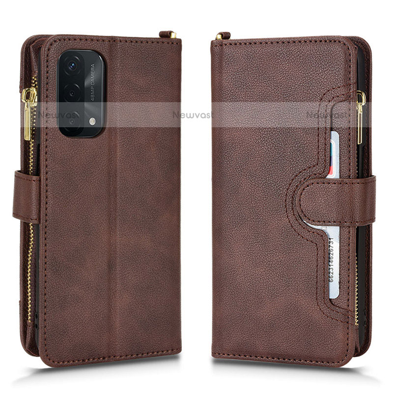 Leather Case Stands Flip Cover Holder BY2 for OnePlus Nord N200 5G Brown