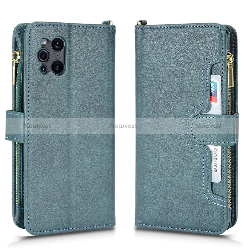 Leather Case Stands Flip Cover Holder BY2 for Oppo Find X3 5G Green