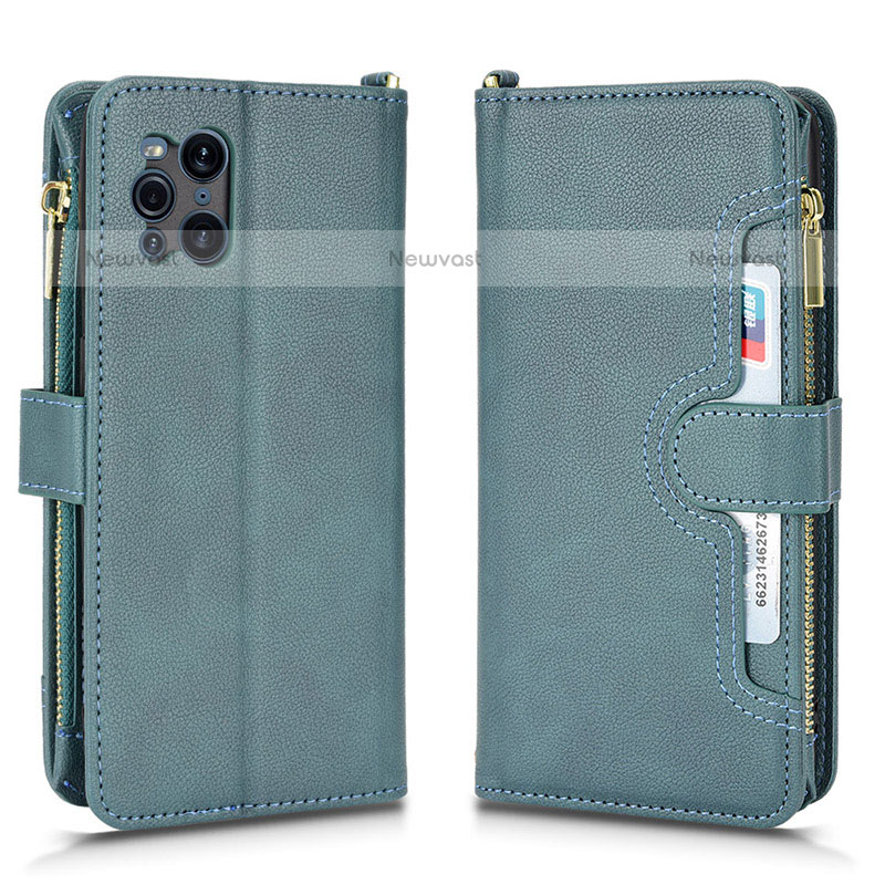 Leather Case Stands Flip Cover Holder BY2 for Oppo Find X3 Pro 5G Green