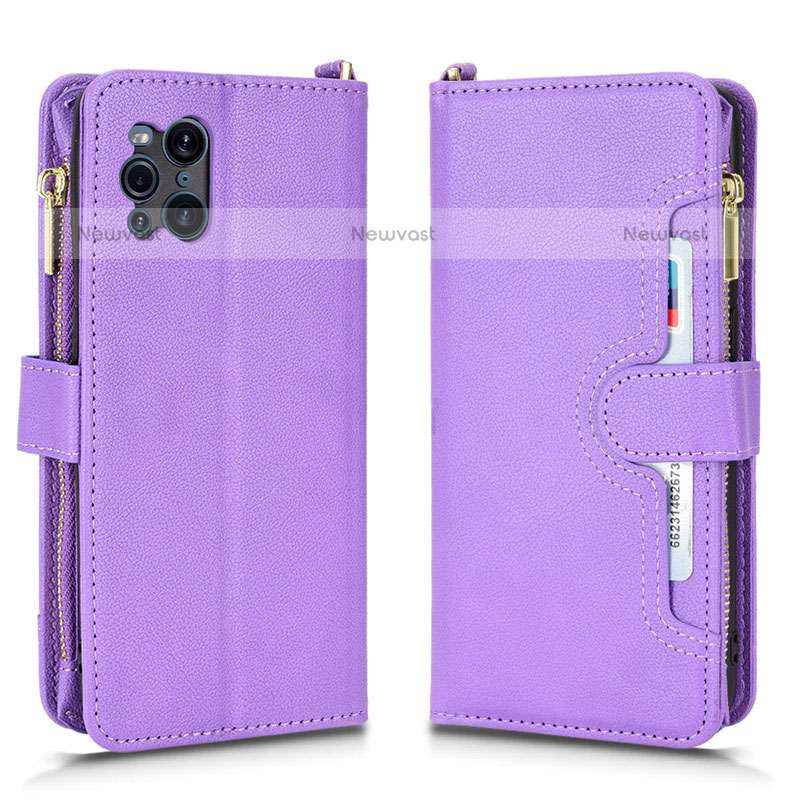 Leather Case Stands Flip Cover Holder BY2 for Oppo Find X3 Pro 5G Purple