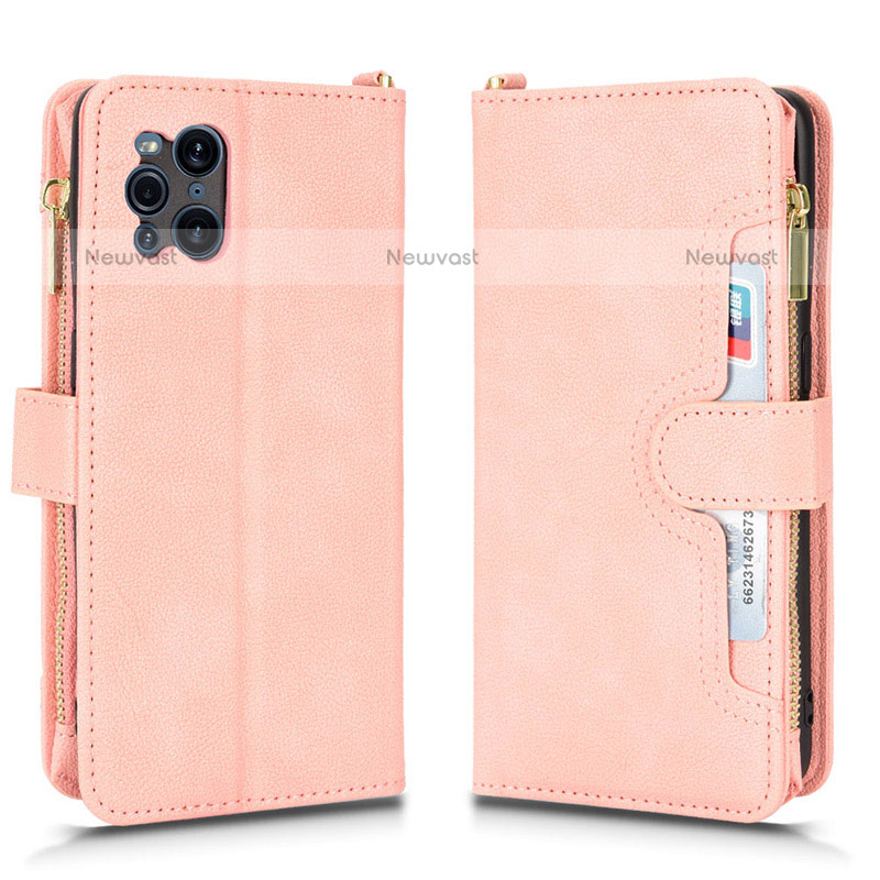 Leather Case Stands Flip Cover Holder BY2 for Oppo Find X3 Pro 5G Rose Gold